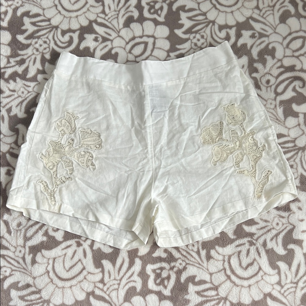 Ivory Lace Cotton Linen Blend Women's Shorts